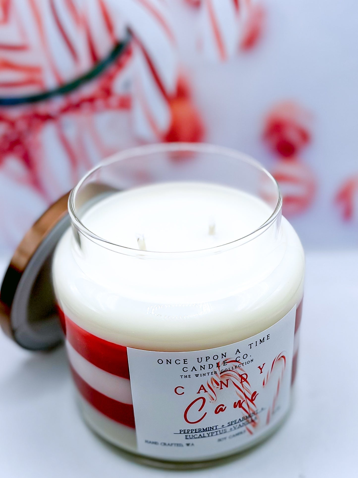 Candy Cane Soy Wax Candle - Peppermint, Eucalyptus, and Vanilla