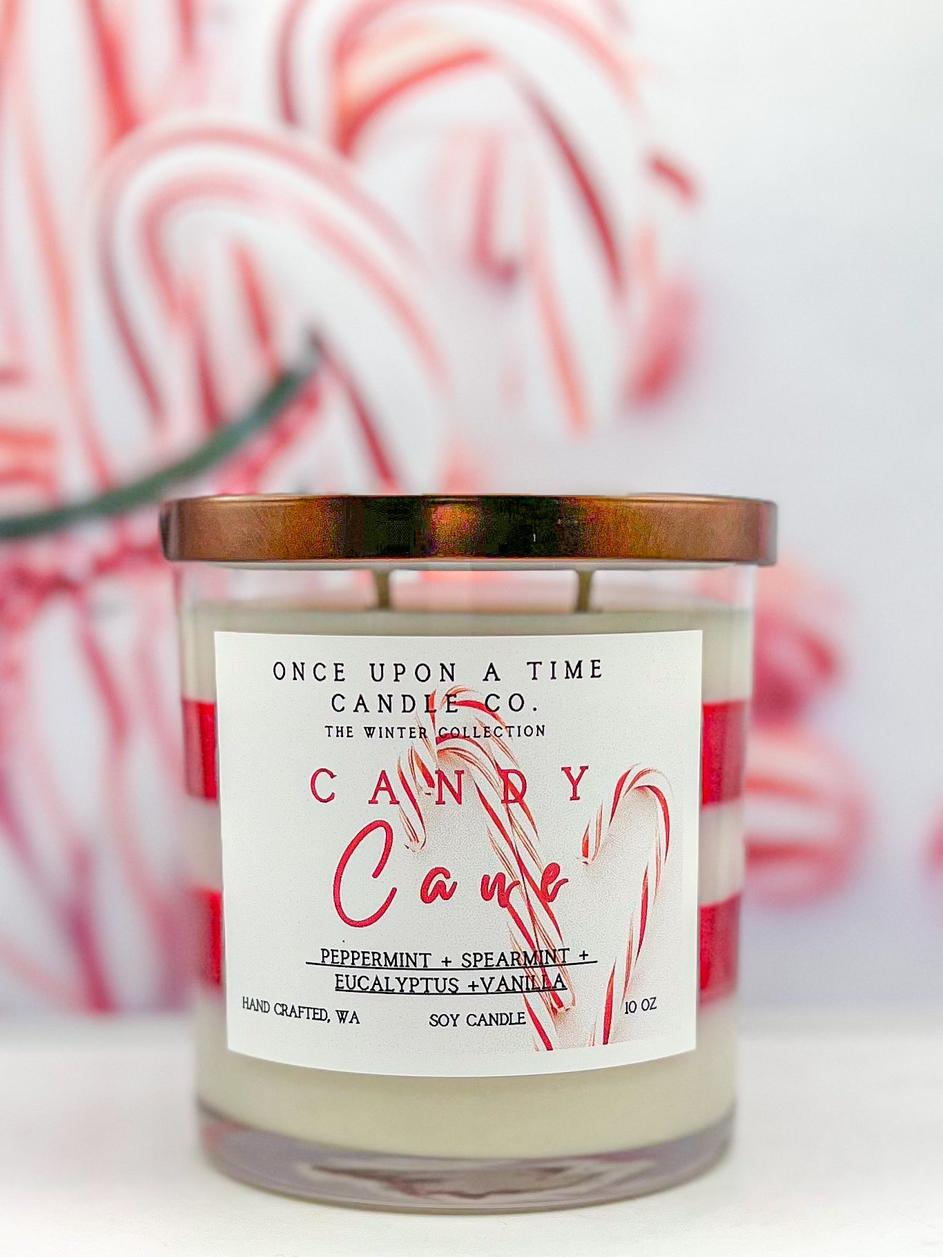 Candy Cane Soy Wax Candle - Peppermint, Eucalyptus, and Vanilla