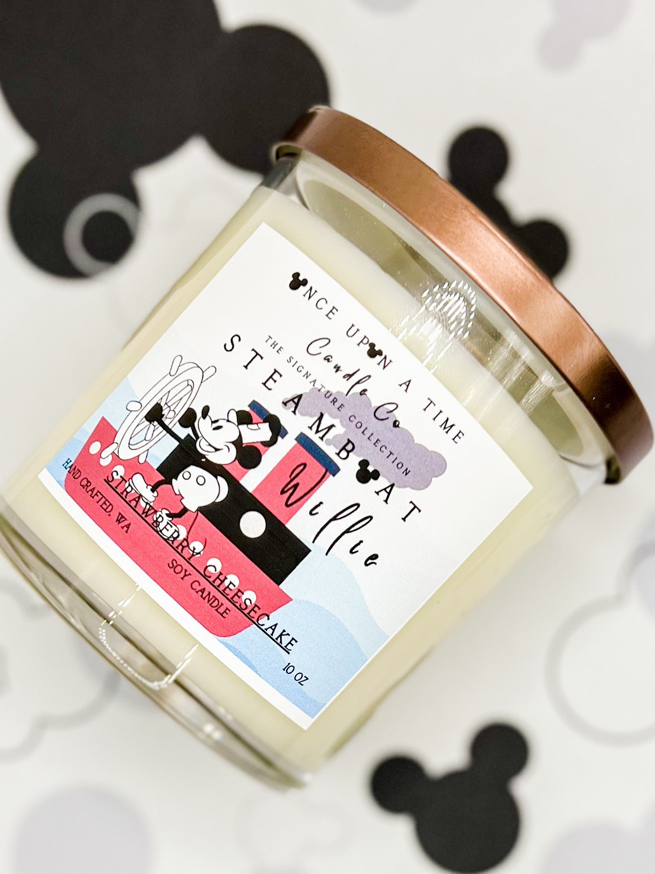 Mickey Mouse Classic Steamboat Willie Soy Wax Candle—Strawberry Cheesecake