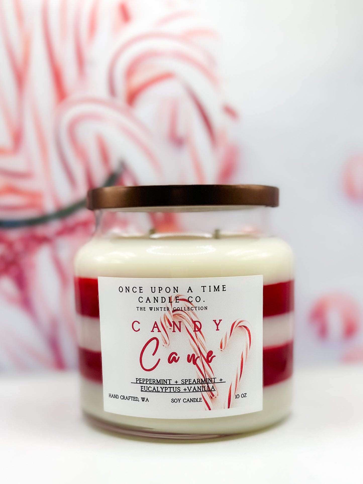 Candy Cane Soy Wax Candle - Peppermint, Eucalyptus, and Vanilla