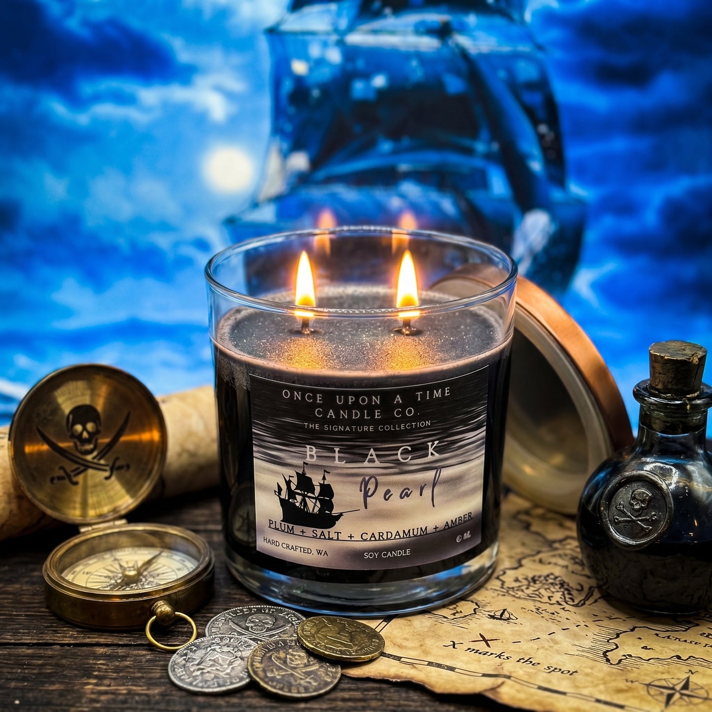Black Pearl, Pirates of the Caribbean Soy Wax Candle-Plum & Cardamom