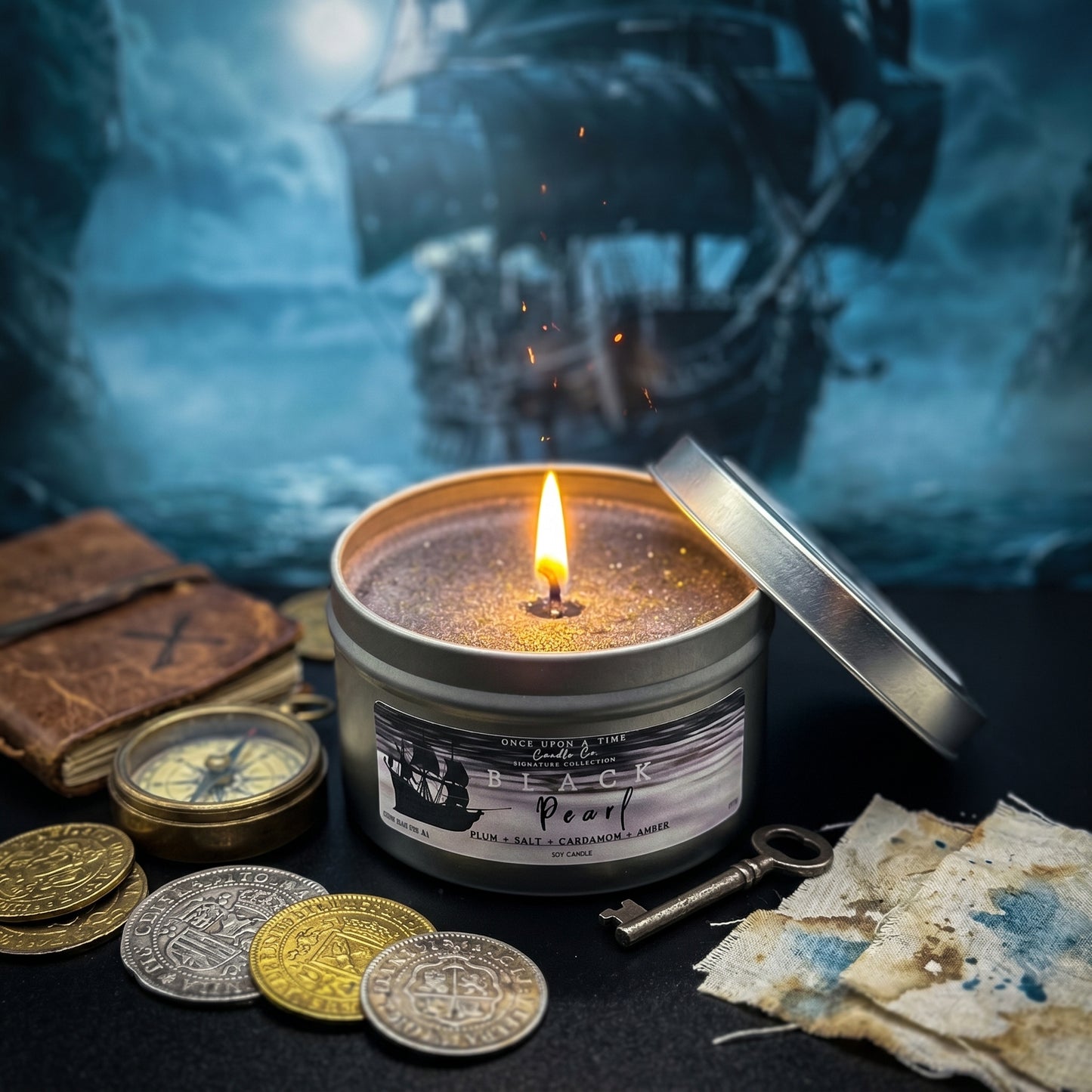 Black Pearl, Pirates of the Caribbean Soy Wax Candle-Plum & Cardamom