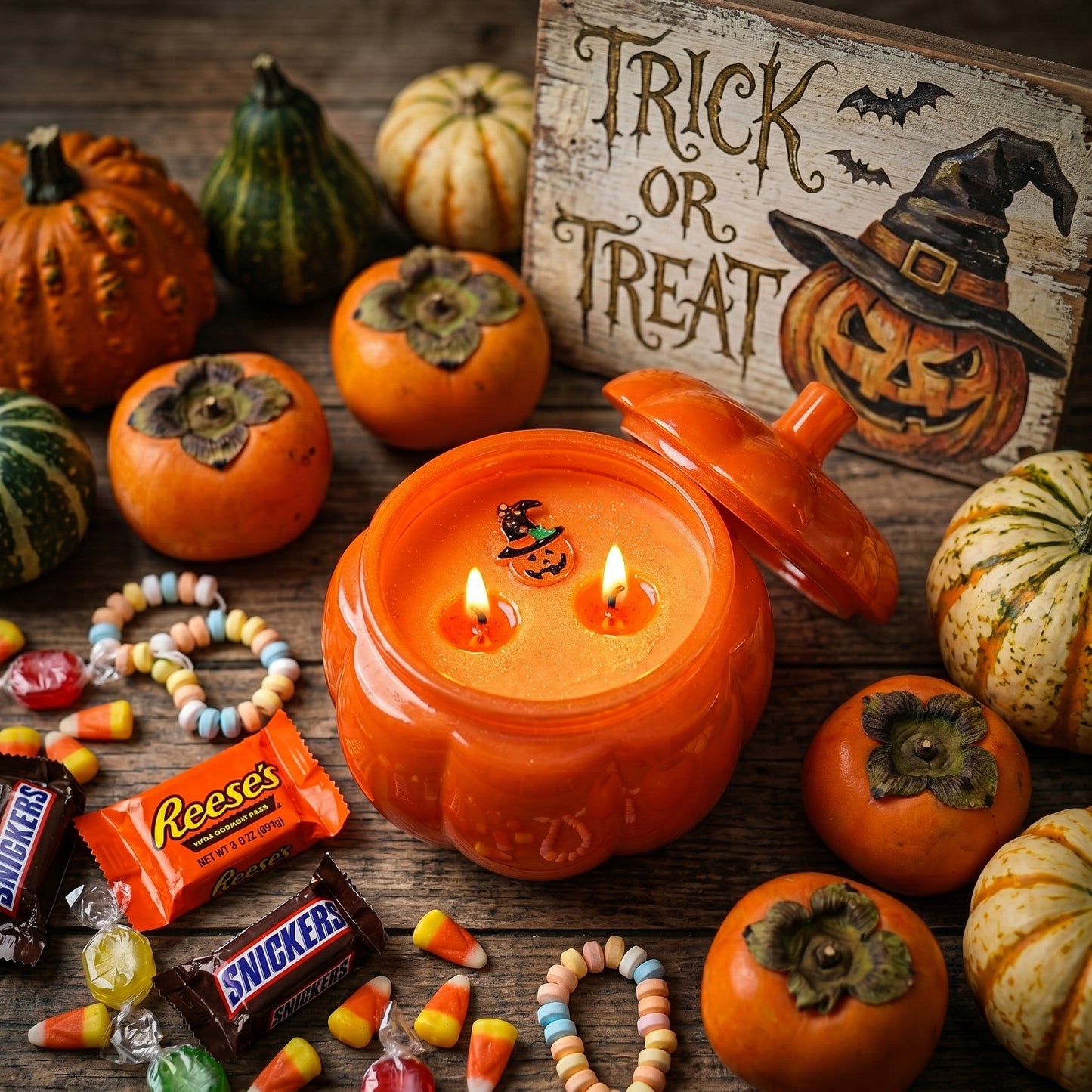 Trick or Treat Soy Wax Candle-Pumpkin, persimmon, and oranges