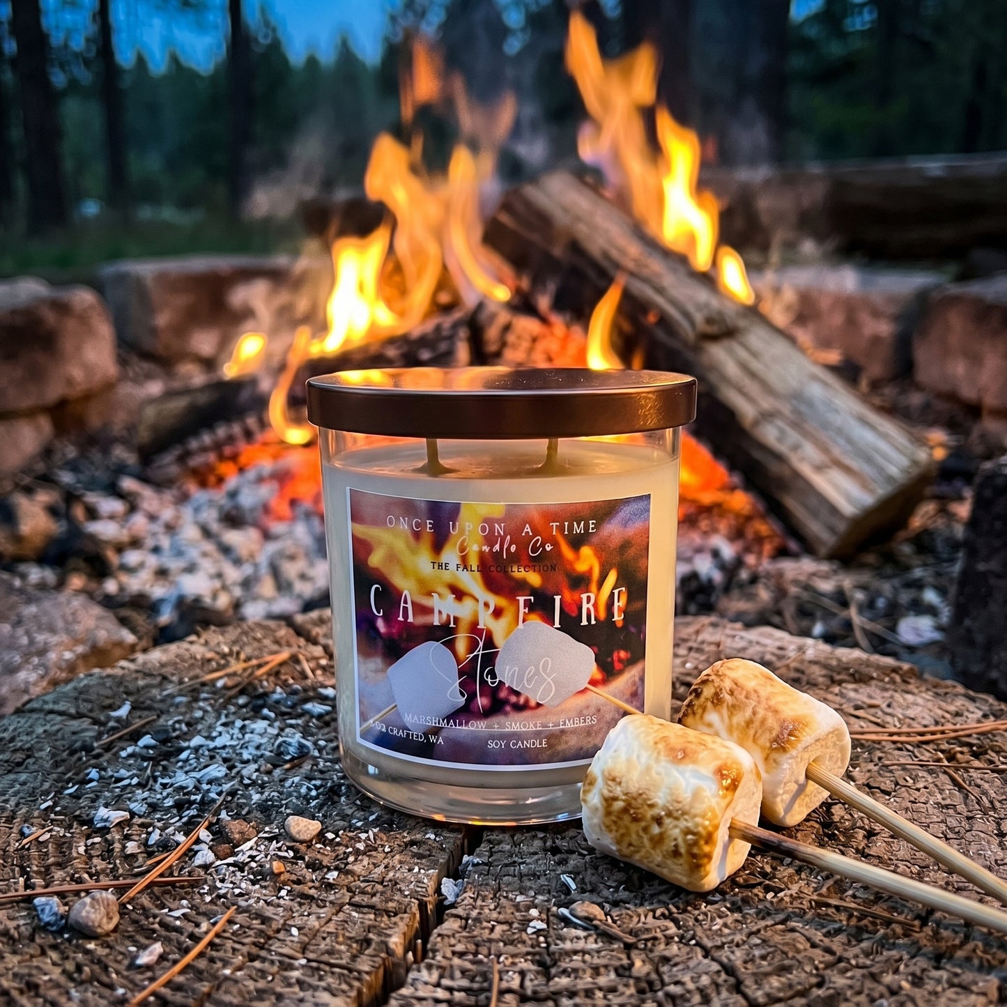 Campfire Stories Soy Wax Candle-Marshmallow, smoke and Embers scented