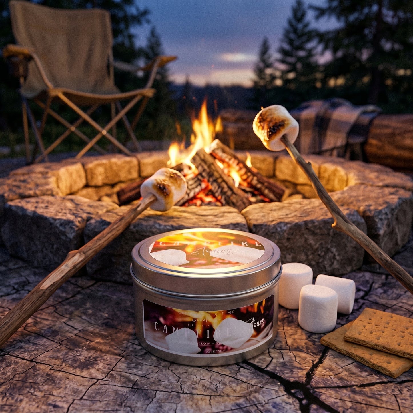Campfire Stories Soy Wax Candle-Marshmallow, smoke and Embers scented