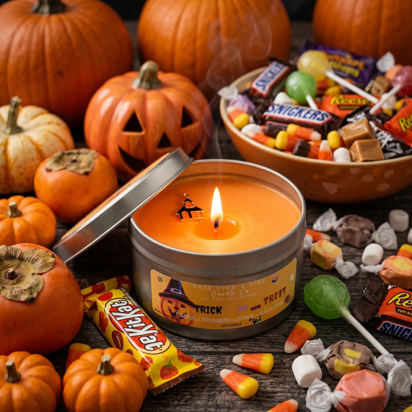 Trick or Treat Soy Wax Candle-Pumpkin, persimmon, and oranges